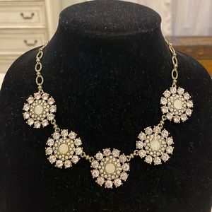 Bella Jack Gold Tone Rhinestone Floral Flower Pendant Statement Necklace